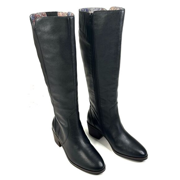 Lucky Brand Cashlin Womens Black Leather Knee-High Boot Size 7M Western New $119 - Picture 1 of 12
